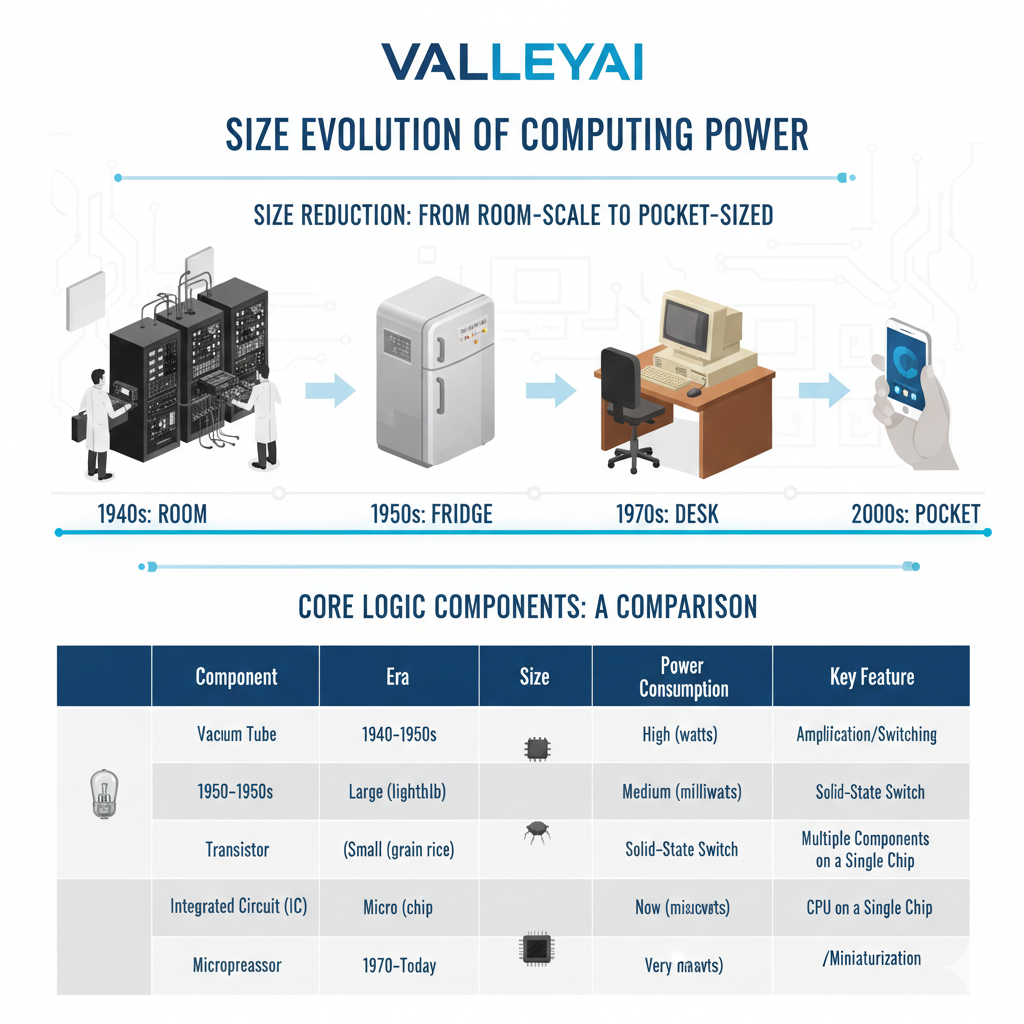 These Inventions Allowed Computers To Become Smaller In size. A full details written on this infographic which played a role in computer Miniaturization.