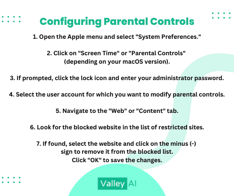 unblock websites on Mac by Configuring Parental Controls.