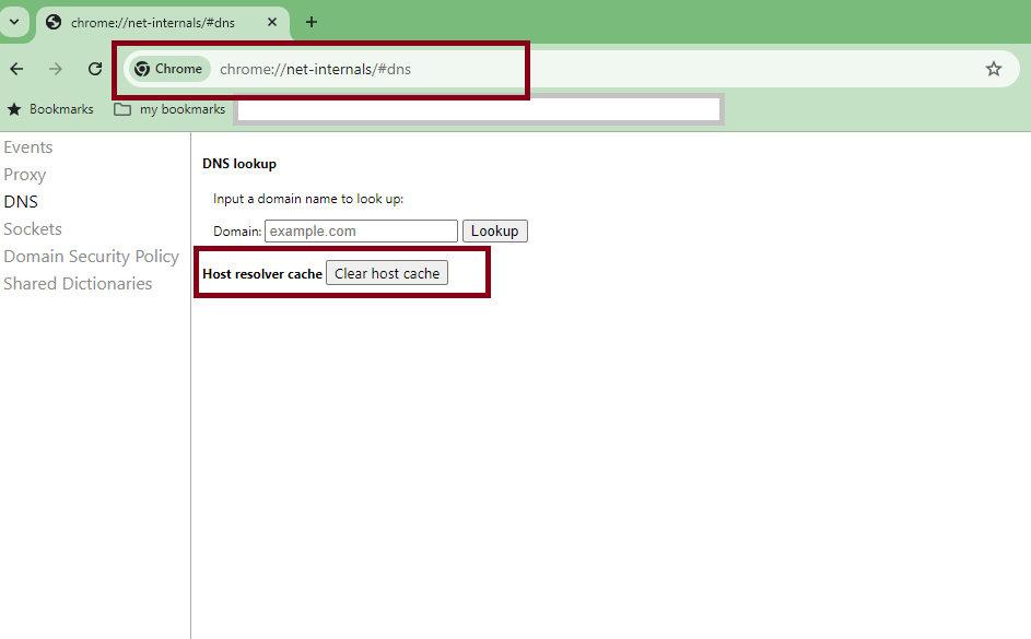 chrome net internals dns cache clear