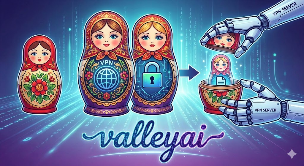 a viual concept drwan on this image how VPN work. Visual Concept: The Matryoshka Doll. 