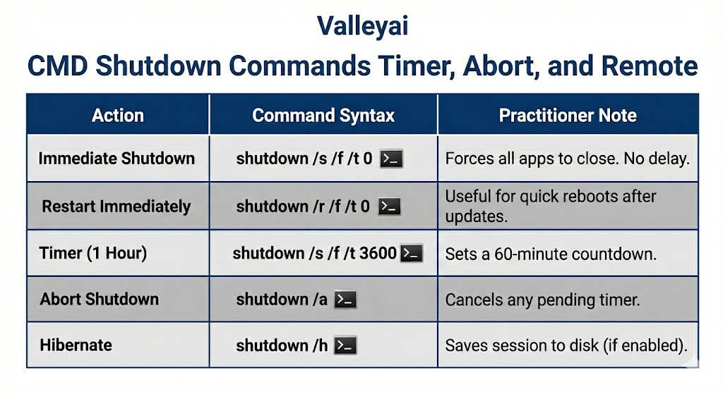 CMD Shutdown Commands Timer, Abort, and Remote for computer shutdown instantly