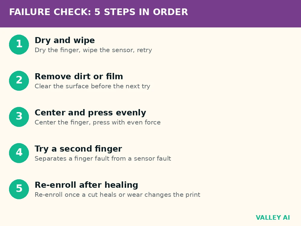 Five failure diagnosis steps for a fingerprint sensor that will not read