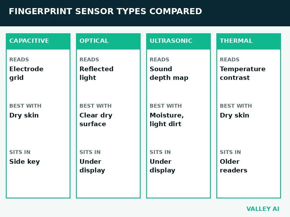 Comparison of capacitive, optical, ultrasonic and thermal fingerprint sensors