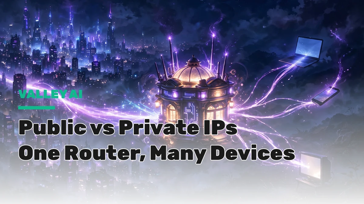 Illustration of a home router using NAT to share one public IP address across many devices with private IP addresses